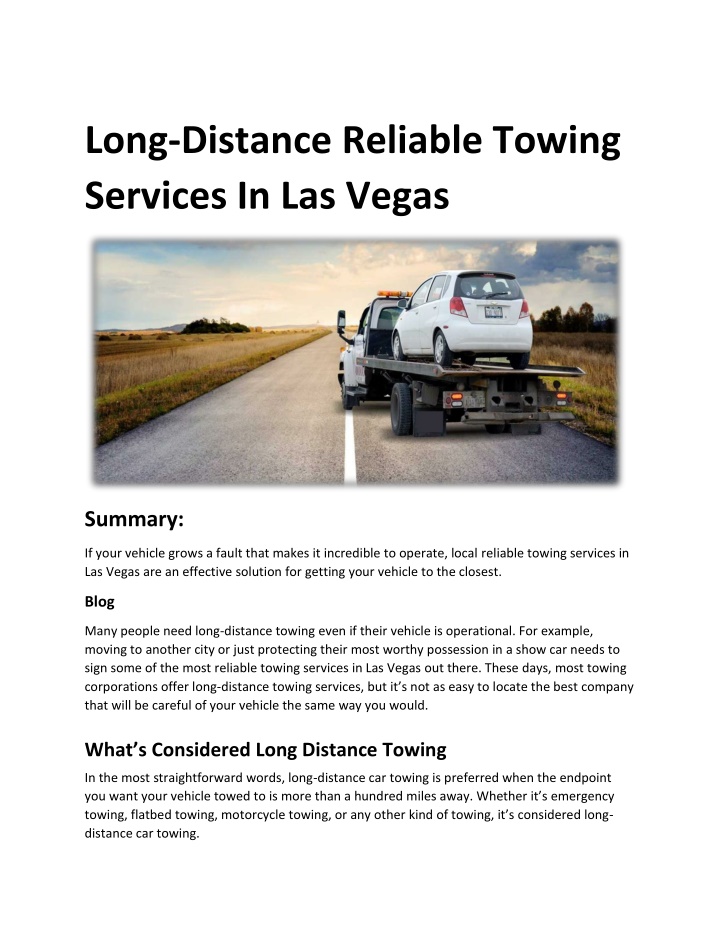 long distance reliable towing services