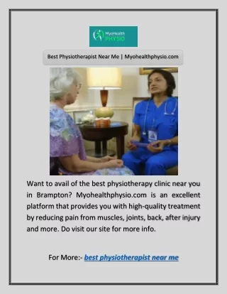 Want to avail of the best physiotherapy clinic near you in Brampton? Myohealthph