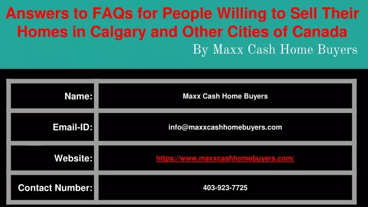 answers to faqs for people willing to sell their homes in calgary and other cities of canada