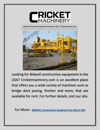 BIDWELL Construction Equipment For Sale in USABidwell Construction Equipment for
