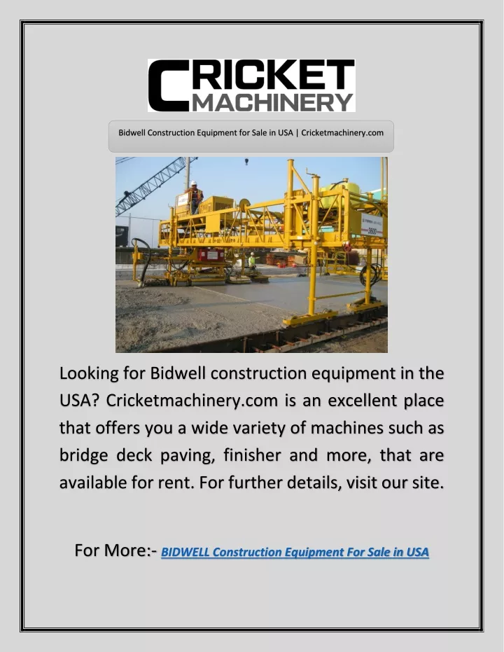 bidwell construction equipment for sale