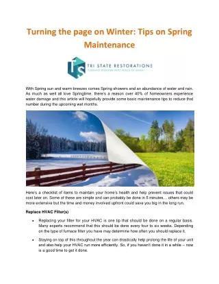 Turning the page on Winter: Tips on Spring Maintenance