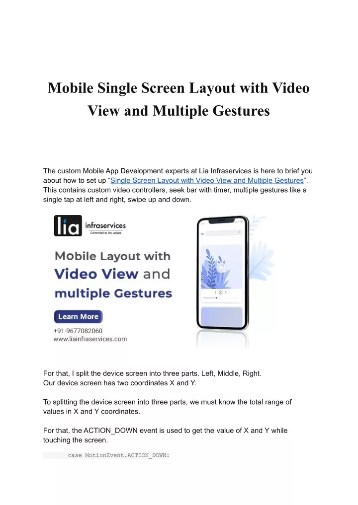 mobile single screen layout with video view