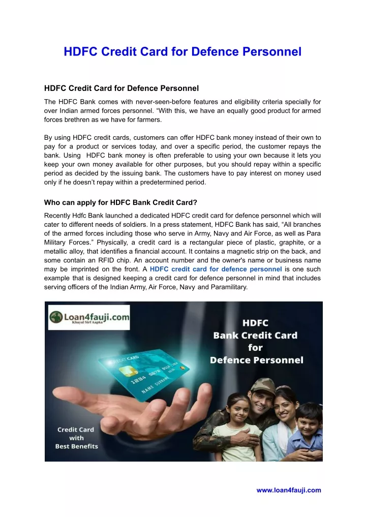 hdfc credit card for defence personnel