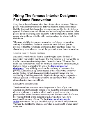 Hiring The famous Interior Designers For Home Renovation