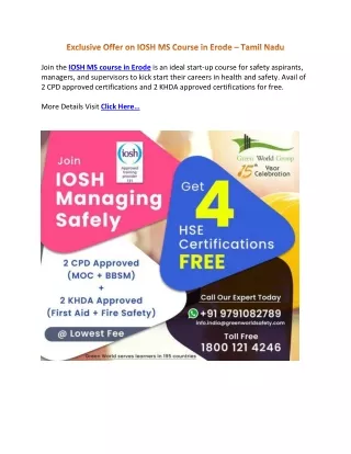 Exclusive Offer on IOSH MS Course in Erode