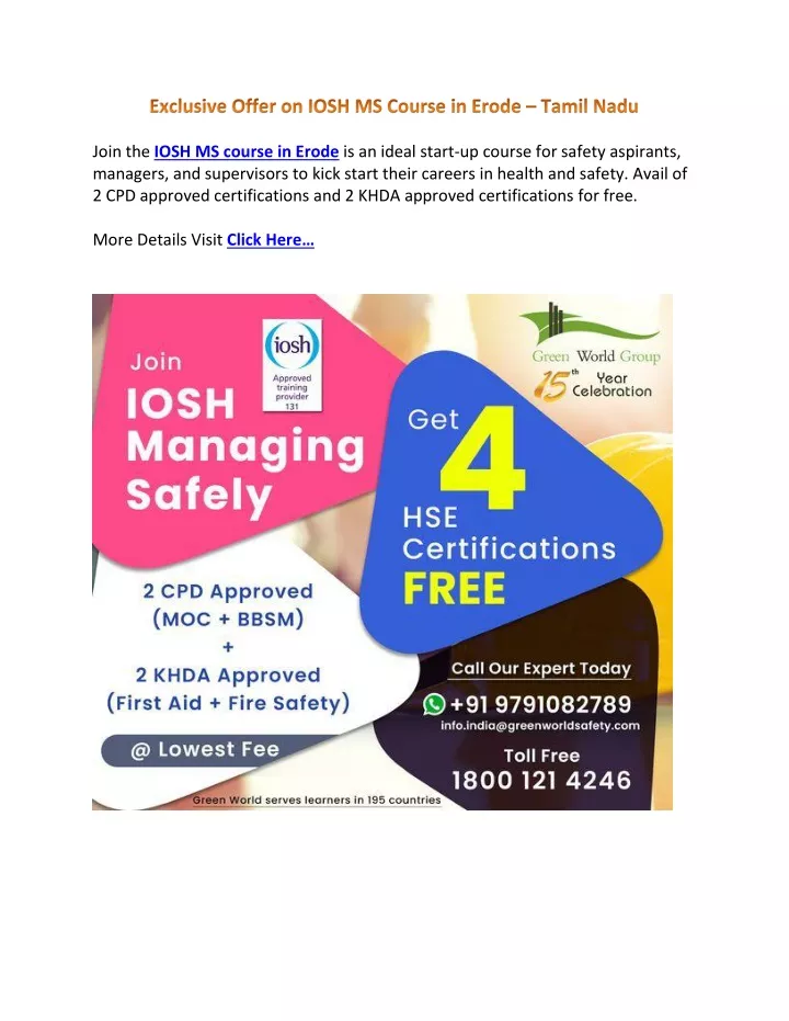 join the iosh ms course in erode is an ideal