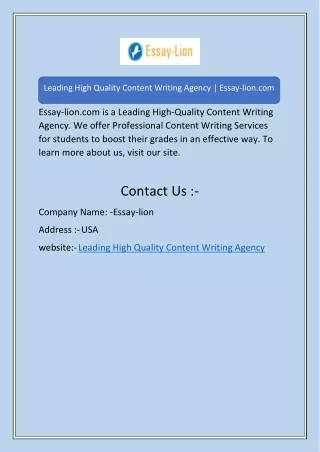 Leading High Quality Content Writing Agency | Essay-lion.com