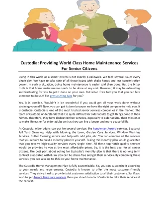 Custodia- Providing World Class Home Maintenance Services For Senior Citizens