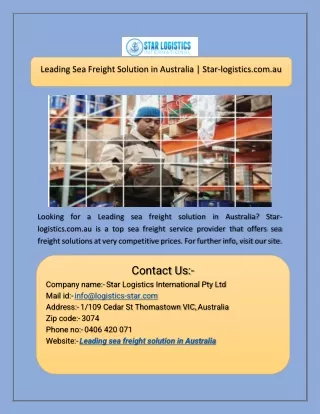 Leading Sea Freight Solution in Australia  Star-logistics.com.au