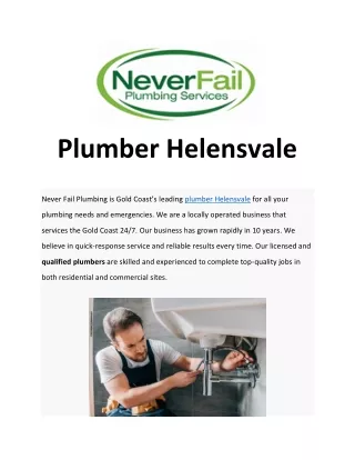 Experienced Plumber Helensvale