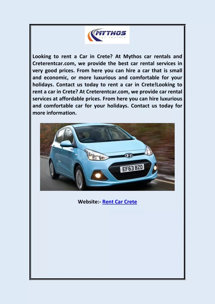 looking to rent a car in crete at mythos