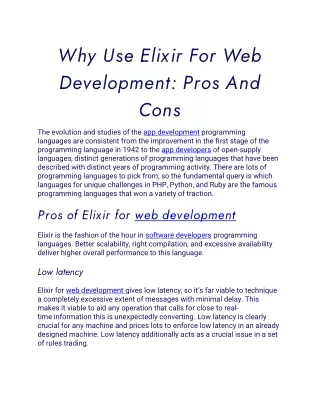 why use elixir for web development pros and cons