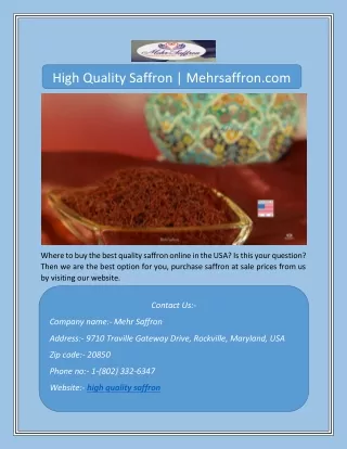 High Quality Saffron | Mehrsaffron.com