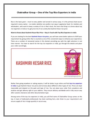 Chakradhar Group – One of the Top Rice Exporters in India