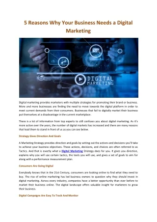 Needs a Digital Marketing in business