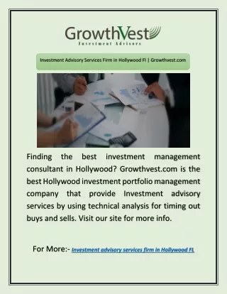 Investment Advisory Services Firm in Hollywood Fl | Growthvest.com