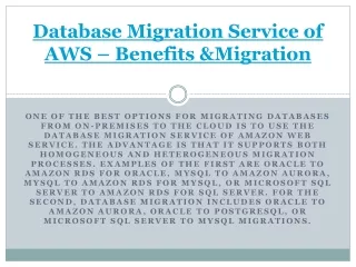 Database Migration Service of AWS – Benefits &Migration