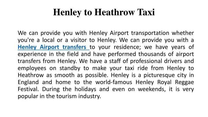 henley to heathrow taxi