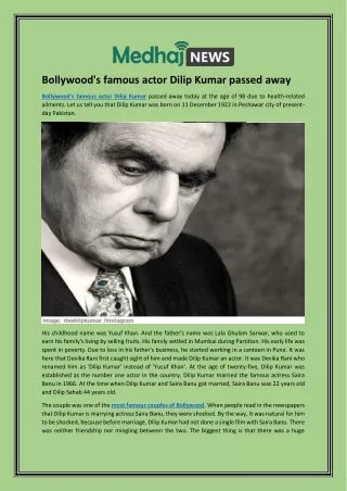 Bollywood's famous actor Dilip Kumar passed away