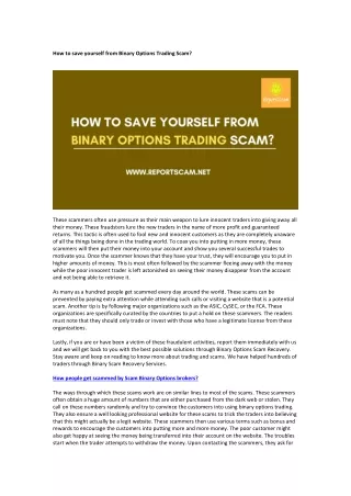How to save yourself from Binary Options Trading Scam