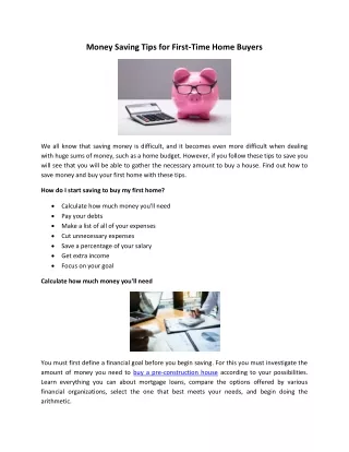 Money Saving Tips for First-Time Home Buyers