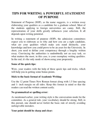 tips for writing a powerful statement of purpose