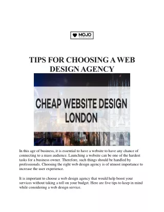 TIPS FOR CHOOSING A WEB DESIGN AGENCY