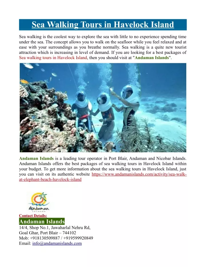 sea walking tours in havelock island