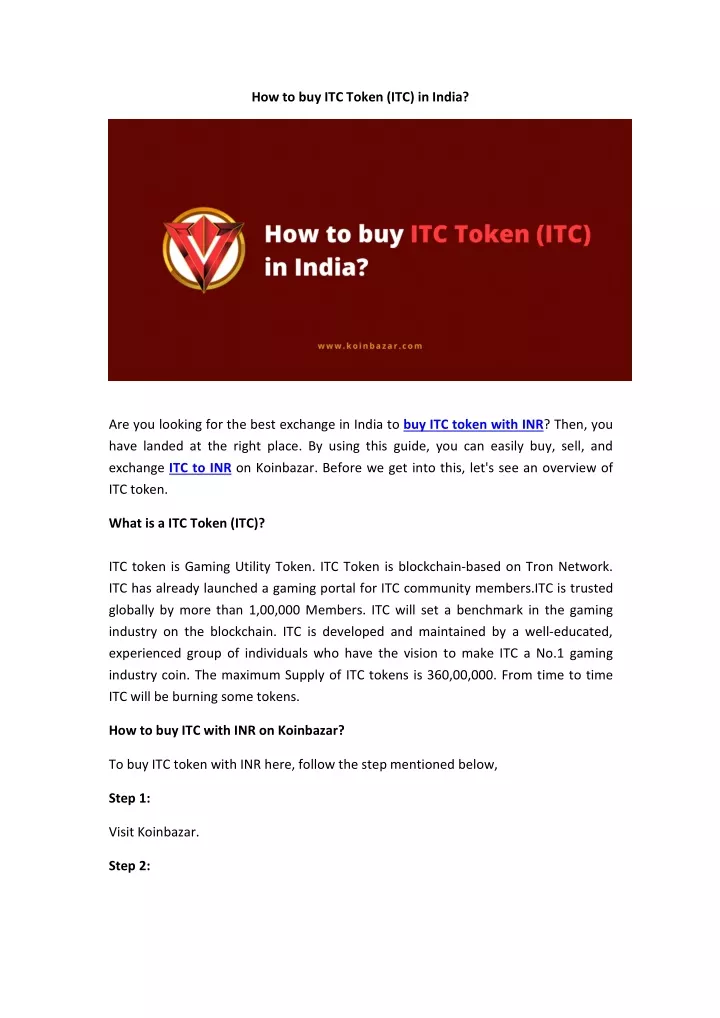 how to buy itc token itc in india