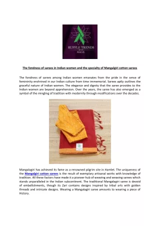 The fondness of sarees in Indian women and the specialty of Mangalgiri cotton sa