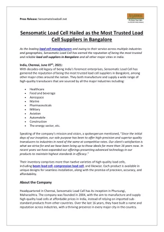 press release sensomaticloadcell net