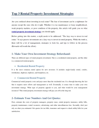 Top 3 Rental Property Investment Strategies