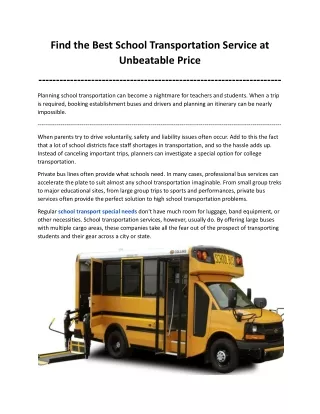 Find the Best School Transportation Service at Unbeatable Price