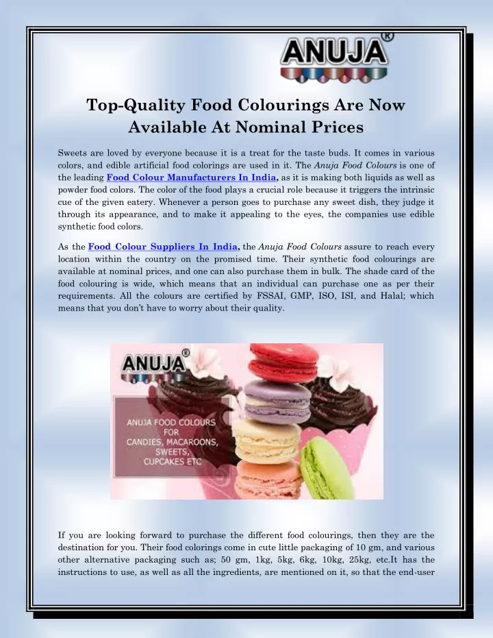 top quality food colourings are now available
