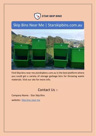 Skip Bins Near Me | Starskipbins.com.au