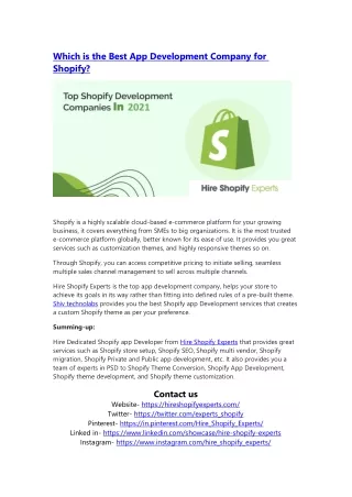 Which is the Best App Development Company for Shopify