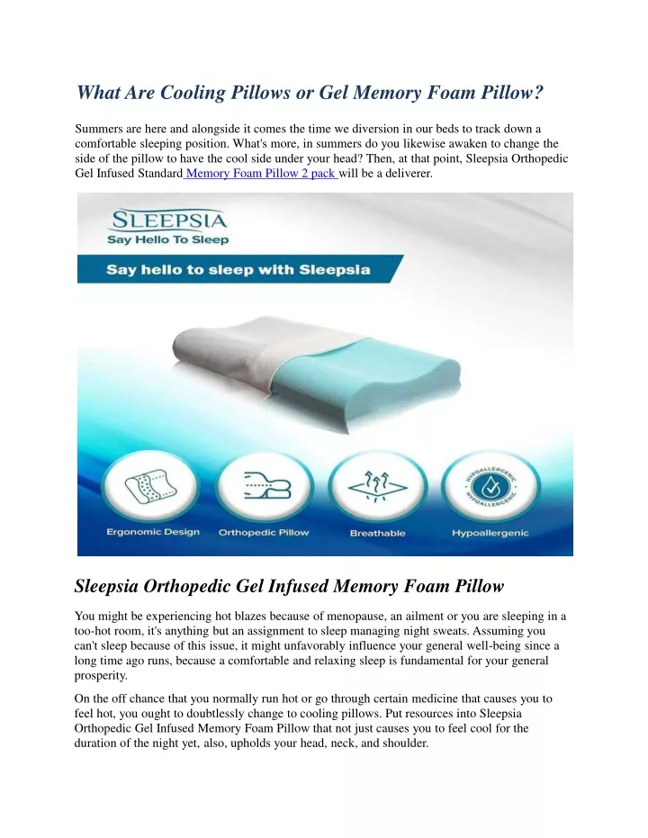 what are cooling pillows or gel memory foam pillow