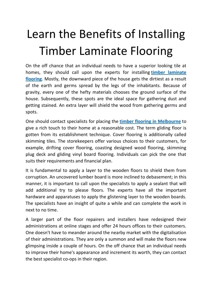 learn the benefits of installing timber laminate