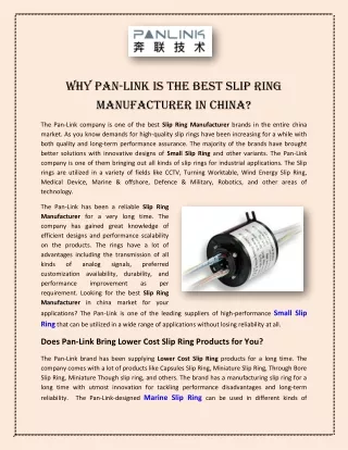 Why Pan-Link is the Best Slip Ring Manufacturer in China?