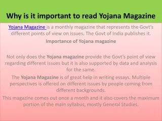 why is it important to read yojana magazine