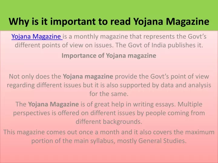 why is it important to read yojana magazine