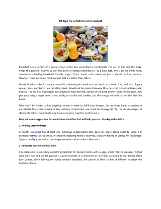 10 Tips for a Nutritious Breakfast