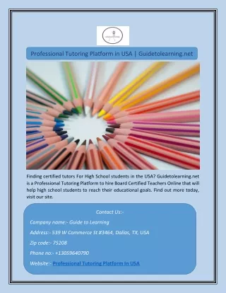 Professional Tutoring Platform in USA | Guidetolearning.net