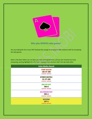 Why do people play Dpboss Satta game