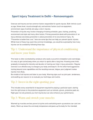 Sport Injury Treatment in Delhi - Removemypain