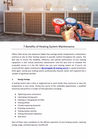 7 Benefits of Heating System Maintenance