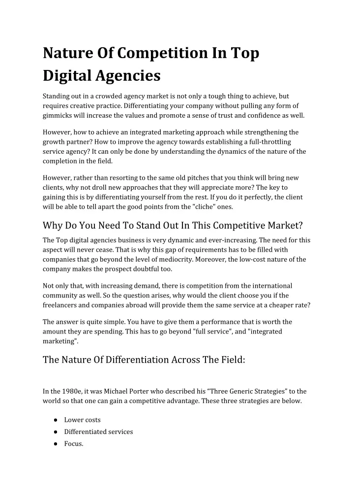 nature of competition in top digital agencies