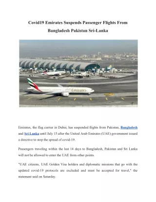 Covid19 Emirates Suspends Passenger Flights From Bangladesh Pakistan Sri-Lanka
