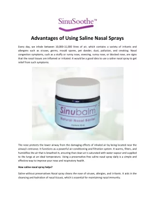 Advantages of Using Saline Nasal Sprays